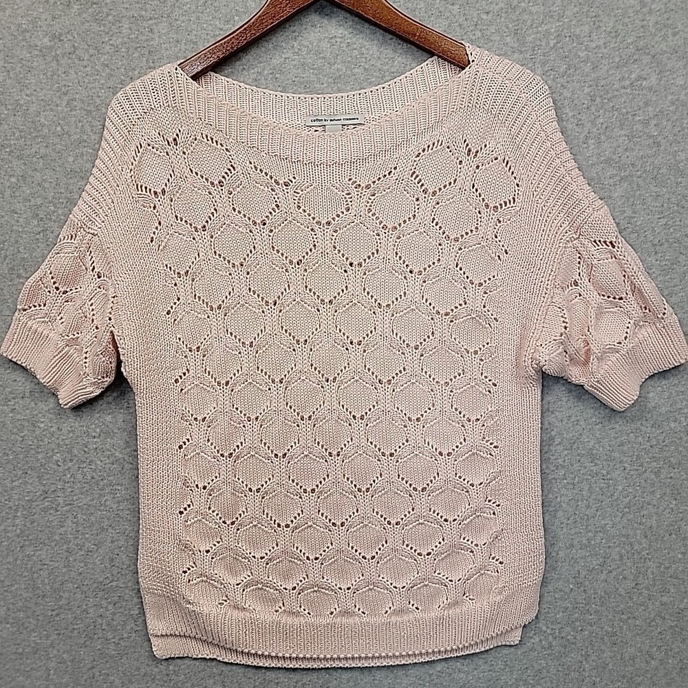 Autumn Cashmere Blush Pink Openwork Scoop-Neck Short Sleeve Sweater